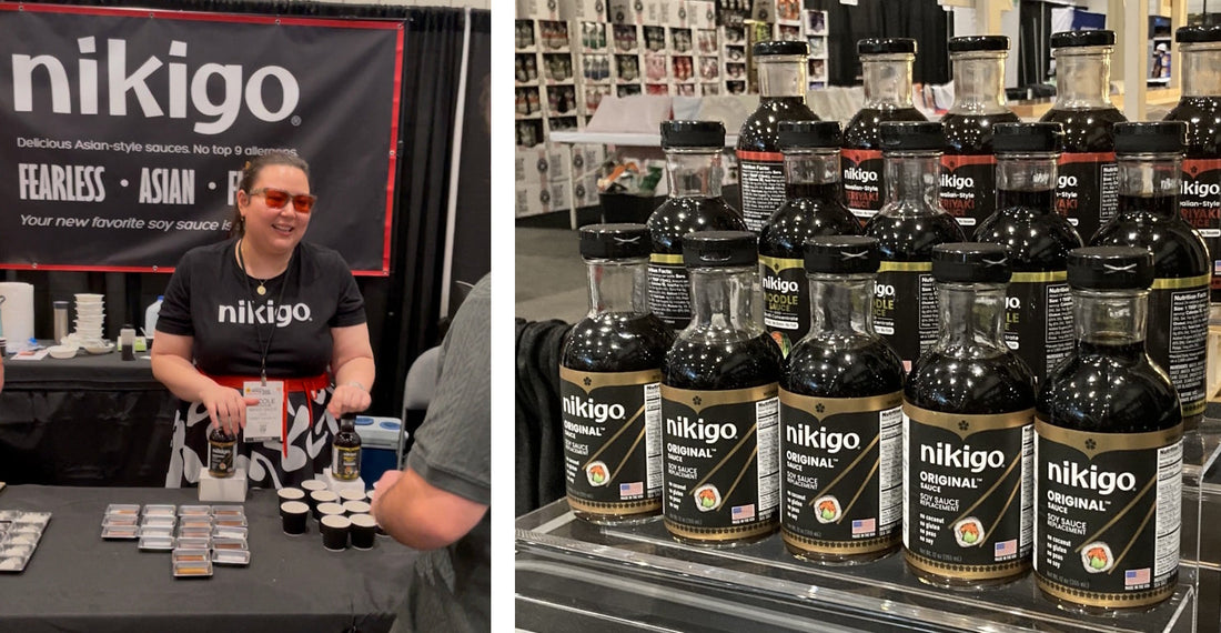 NIKIGO Founder Nicole Gordon and a display of NIKIGO products at the Fancy Food Show in New York City
