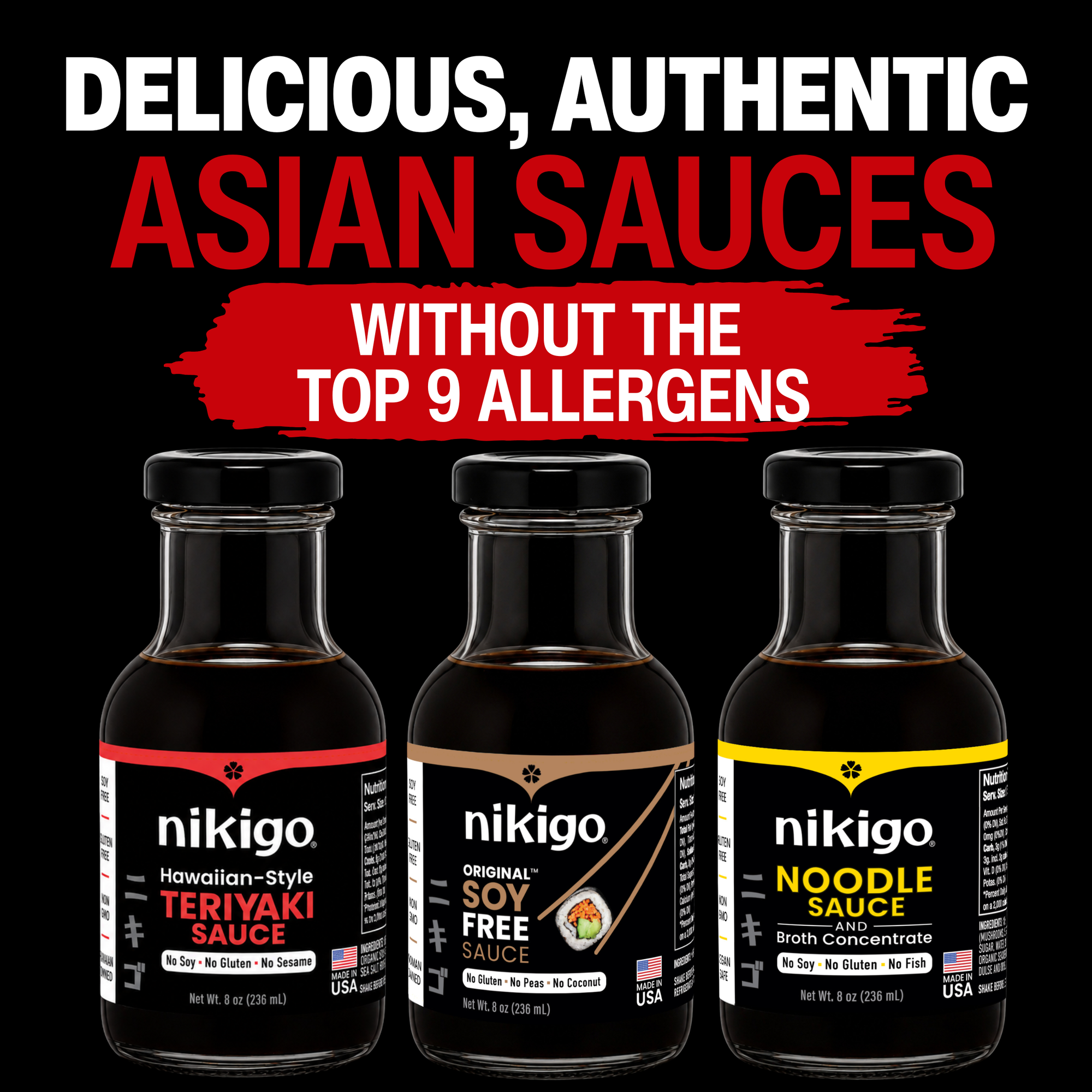 NIKIGO Soy Free Sauce Variety Pack - 3 Pack