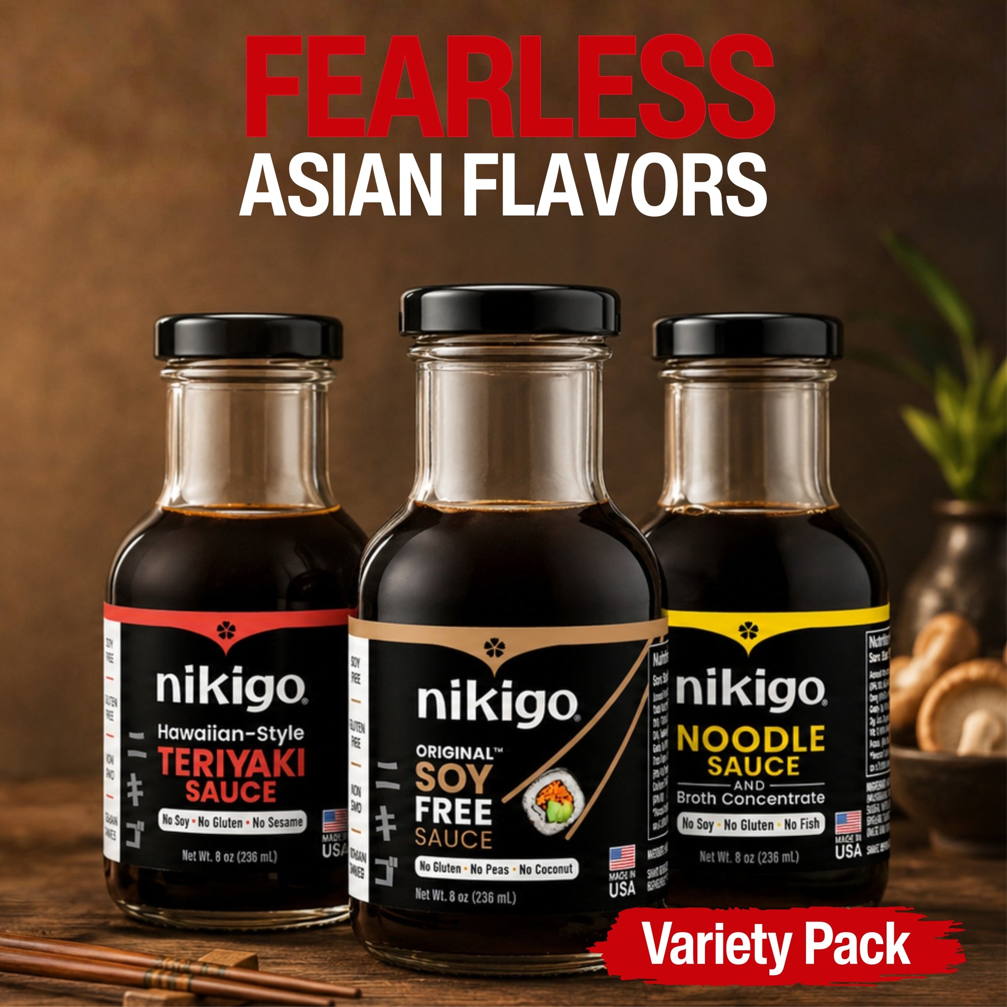 NIKIGO Soy Free Sauce Variety Pack - 3 Pack
